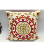 Pier 1 Embroidered Floral Throw Pillow Red White Flowers 17x17” Cushion ... - $24.42 CAD