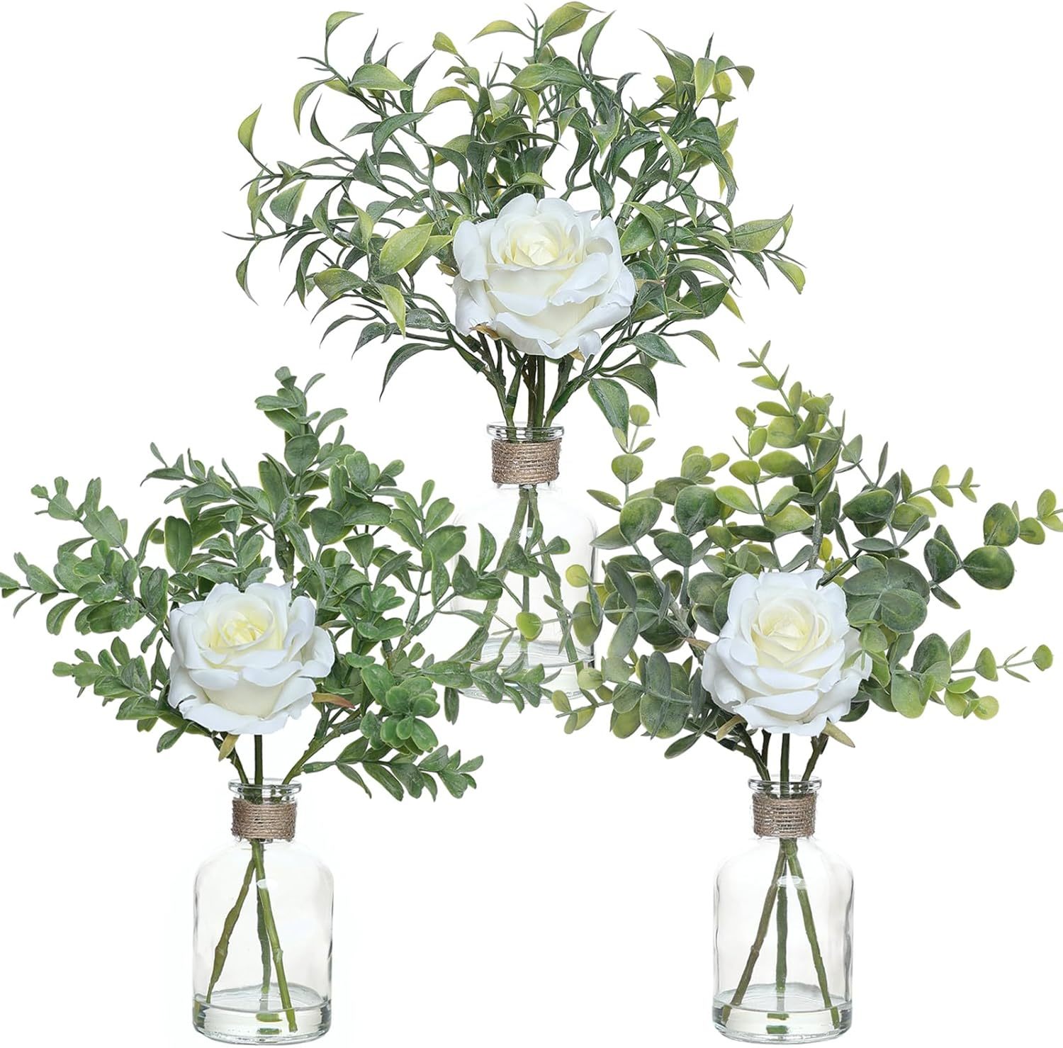 3 Pack Mini Fake Plants And Artificial Flowers With Faux Water In, White - $39.98