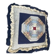 Vintage Quilted Paper Piecing Pinwheel Throw Pillow 13” Ruffle Cottagecore Blue - £51.76 GBP
