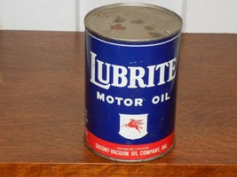 Vintage LubriteMotor Oil Mobil Oil 1 Quart Empty Can - $54.45
