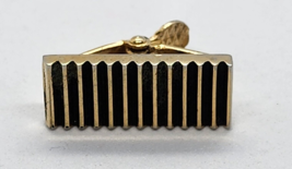 VINTAGE TIE BAR CLIP CLASP STAY Gold Tone Concave Black &amp; Gold Vertical ... - £7.40 GBP