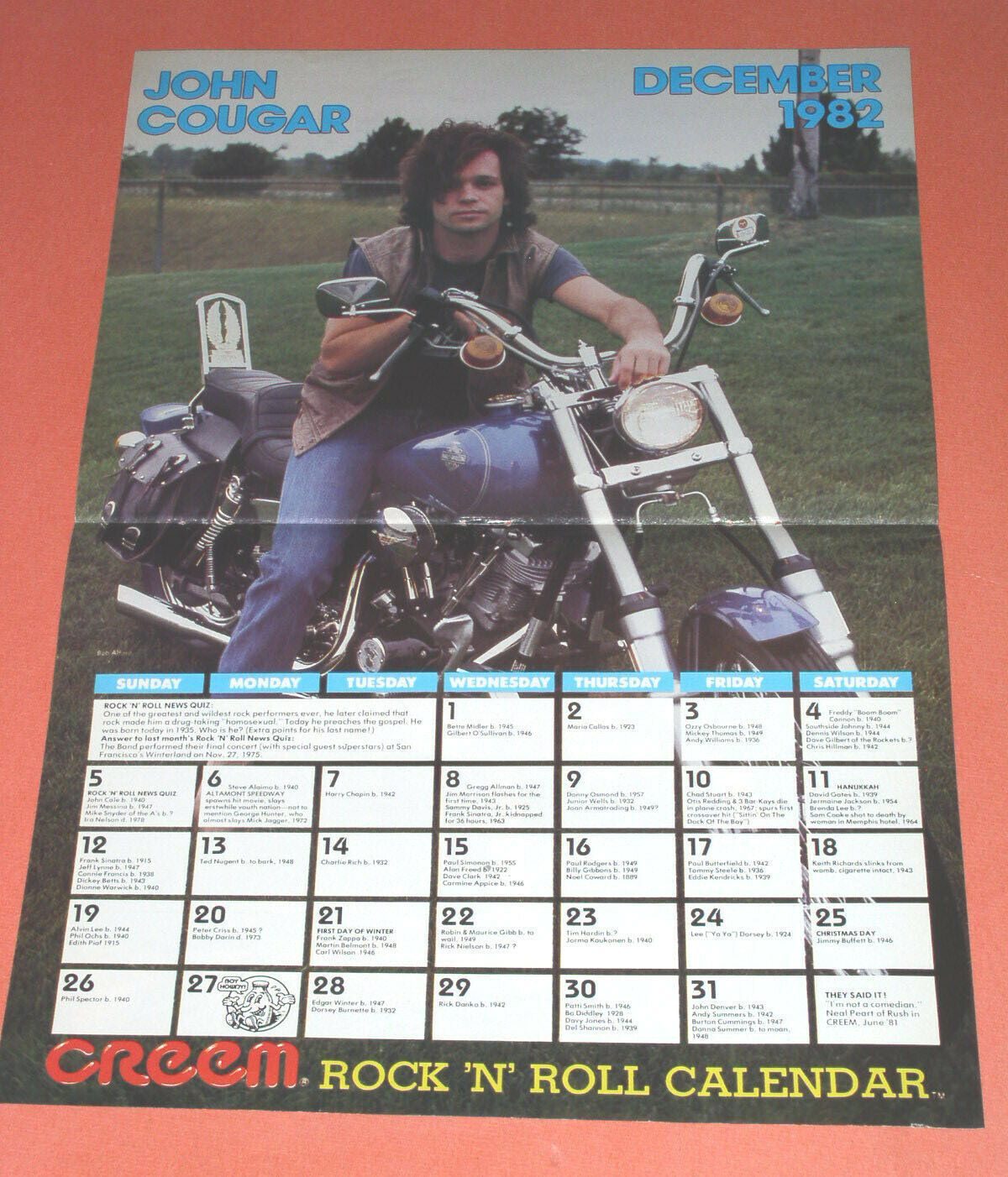 Primary image for John Cougar Calendar Creem Magazine Clipping Vintage 1982