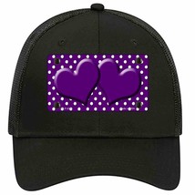 Purple White Polka Dot Center Hearts Novelty Black Mesh License Plate Hat - £23.31 GBP