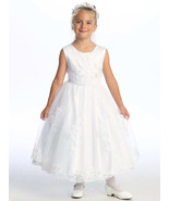 Girls White First Communion Dress Satin w/ Embroidered Tulle &amp; Sequins (... - $184.85