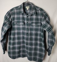 LL Bean Men XL-Reg Button Down Green Long Sleeve Cotton Flannel Shirt - £33.83 GBP