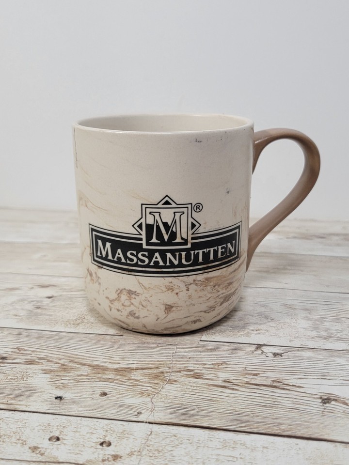 Massanutten Resort Faux Marble Ceramic Mug Cream Brown Tan Matte Glaze 16oz - £10.53 GBP