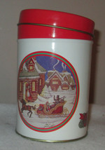 Holiday Christmas Round Tin in snowy scene Horse and sleigh - $6.96