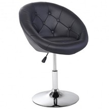 1 Piece Modern Adjustable Swivel Round PU Leather Chair-Black - Color: Black - £119.65 GBP