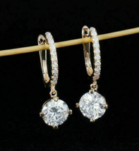 4Ct Round  Simulated Diamond Drop Dangle Women Earrings 14K Yellow Gold Plated - £97.01 GBP