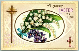 Violets Lily of the Valley Flowers Happy Easter Embossed DB Postcard UNP F8 - £8.55 GBP