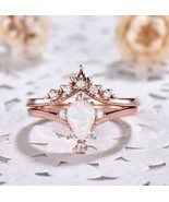 Vintage White Opal Engagement Ring Set,6x8mm Pear Opal Bridal Set - £88.77 GBP