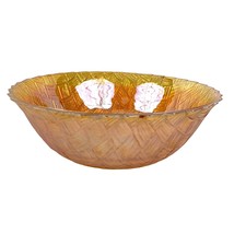 VTG Indiana Glass Marigold Basket Weave Bowl Iridescent Gold Carnival 9&quot; - £16.27 GBP