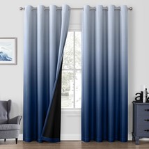 100% Navy Blue Ombre Blackout Curtains For Bedroom, Room Darkening Curtains For  - £54.28 GBP