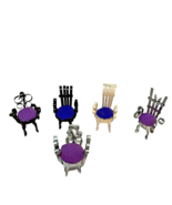 Vintage Miniature Handmade Metal Dollhouse 2&quot; Chairs Purple Cushions Lot 5 - £12.76 GBP