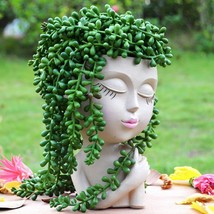 7&quot; Charming Cream Face Lady Face Planter, Head Planters, Girl Heads Flow... - $37.97
