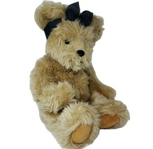 20&quot; Fao Schwarz Sitting Brown Teddy Bear W/ Black Bow Stuffed Animal Plush Toy - £37.32 GBP