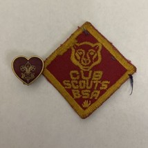 Boy Scouts Be Prepared Emblem Heart Pin Golden Brass &amp; Enamel &amp; Cubs Scout Patch - £9.59 GBP