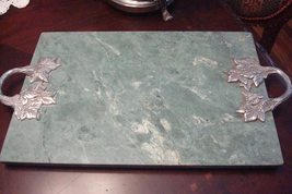 Compatible with Vintage Cheese Green Marble Tray with silverplate Engrav... - £56.12 GBP