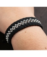 Friendship Bracelet Handmade Woven Black Bracelet for Women Silver Bead ... - $57.92+