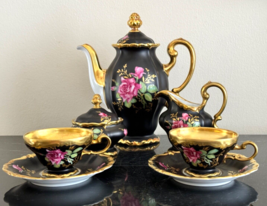 Vintage Rosenthal Germany Pompadour Pattern Black Gold Roses Tea Set for 2 - £466.31 GBP