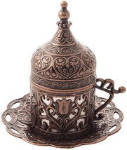 Coffee Cup Saucer Set Old Copper Color Porcelain insert Mug Ottoman Turkish - £13.24 GBP