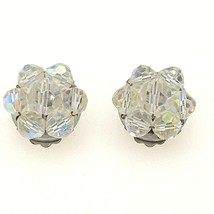 Vintage Faceted Clear Beaded Clip-On Earrings Round Silver Tone, 3/4&quot; - $9.75