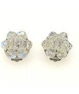 Vintage Faceted Clear Beaded Clip-On Earrings Round Silver Tone, 3/4&quot; - $184.55 MXN