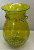 Kanawha Mid Century Green Crackle Glass Vase 5 Inches Tall Ruffle Trim - £10.72 GBP