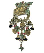 Unique Vintage Sweet Romance Christmas Wreath Dangling Charms Brooch USA - $33.83 CAD