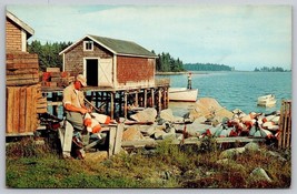 Vintage A Peacefull Inlet fishermen dock boat Postcard seascape New England - £3.97 GBP