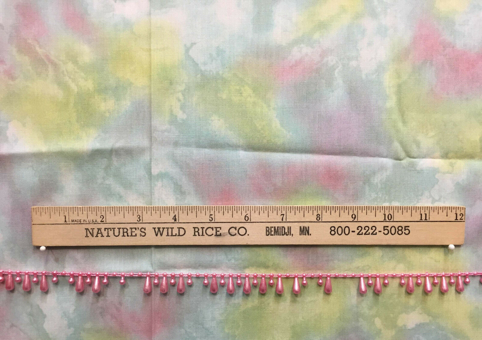 Tie Dye Fabric w/ Pink Beaded Trim Craft Lot Projects 38" Long Moda Marble Mate - $27.26
