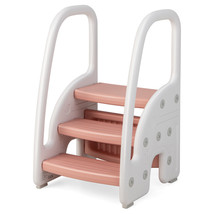 Three-Step Stool For Toddlers Children Step Up Leaning Helper W/Safety H... - £66.81 GBP