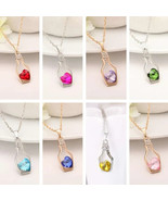 Crystal Love Heart Drift Floating Bottle Pendant Necklace 925 Sterling C... - €11,16 EUR