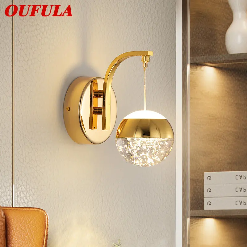 OUFULA Gold Crystal Wall Lamp Nordic Simple Bubble Sconce Light LED Fixtures For - $130.11