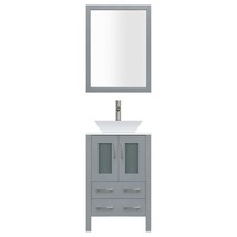 24&quot; Vanity Sink Base Cabinet with Mirror and Vessel Sink Gray Modern - £632.29 GBP