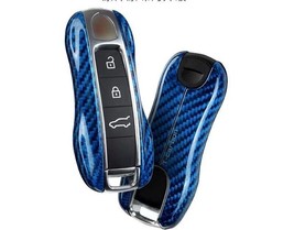 1PC Blue Carbon Fiber Car Key Case Cover for Porsche Cayenne Panamera 2017+On - £73.57 GBP