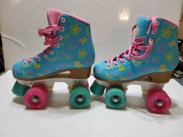 Epic Blue &amp; Pink Love Graffiti High-Top Quad Roller Skates Size J13 Youth  - $79.13