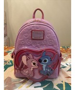 Loungefly Disney Lilo &amp; Stitch Angel &amp; Stitch Heart Moving Mini Backpack... - $79.19