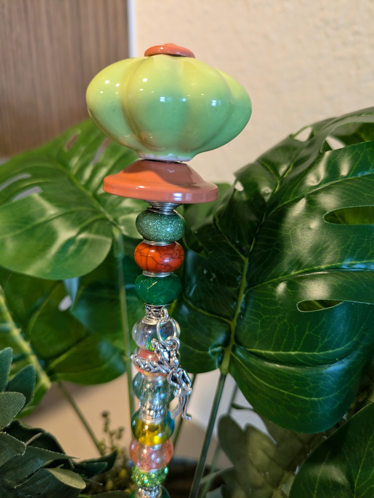 Fairy Wand Garden Stake with Orange Decorative Top with Beads &amp; Fairy Ch... - $18.00