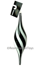 Robert Stanley Hand Blown Black &amp; White Stripe Glass Large 11&quot; Ornament New - £31.96 GBP