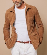 Veste en cuir marron pour homme en daim pur sur mesure Taille SML XXL 3XL - £127.06 GBP