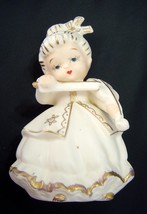  Girl Playing Violin White Ceramic Figurine with Gold Accents Japan Vintage - $19.99
