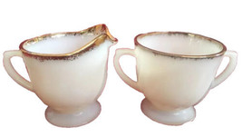 Anchor Hocking Fire King Swirl White MilkGlass 22k Gold Trim Cream &amp; Sugar Bowls - £14.93 GBP