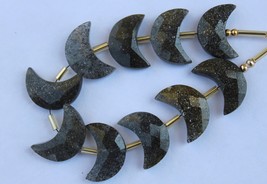 Natural black sunstone Gemstone Moon, 10 piece Crescent Moon AAA quality faceted - £35.37 GBP
