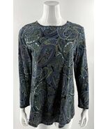 J Jill Tunic Top Size Small Blue Green Paisley Print Smocked Back Long S... - €29,10 EUR