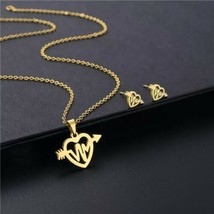Gold Heart Monitor Rate Necklace Pendant Style Chain Jewelry Set Nurse Doctor - £17.84 GBP