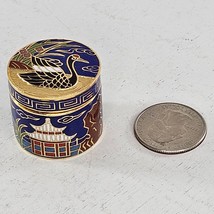 Vintage Cloisonne Enamel Miniature Trinket Snuff Crane Bird Lidded - £31.86 GBP