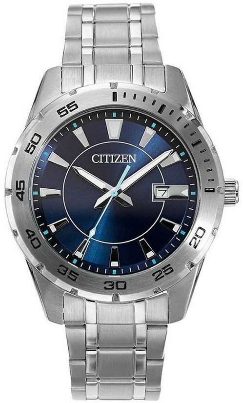 Citizen BI1040-50L Mens Dress Blue Dial Silver-Tone Stainless Steel Quartz Watch