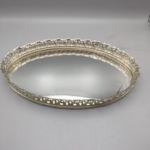 Vintage Mirror Tray Oval Gold Tone Filigree Ornate Trinket Vanity Perfume - $361.21 MXN