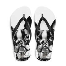 Autumn LeAnn Designs® | Adult Flip Flops Shoes, Boston Terrier Dog, White - £19.65 GBP